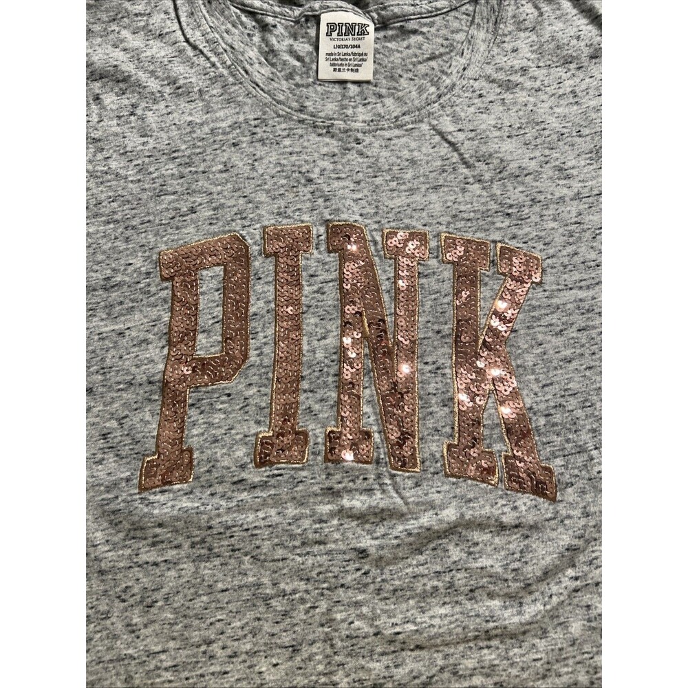 Victoria’s Secret Long Sleeve Sequin Pink Campus Tee Gray L Loungewear Top